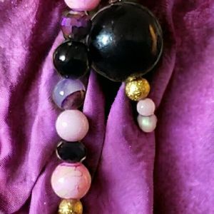 Pink, Black & Gold Hand Crafted Beaded Keychain